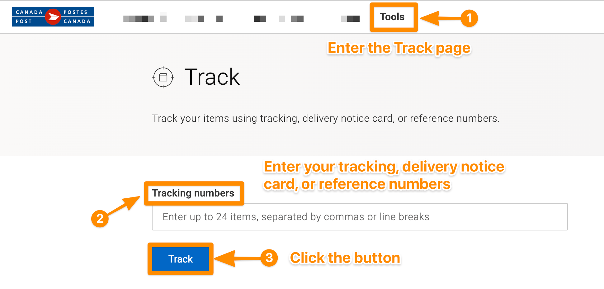 This is a screenshot picture of the tracking page of Canada Post, with easy instruction on it about how to use the tool.