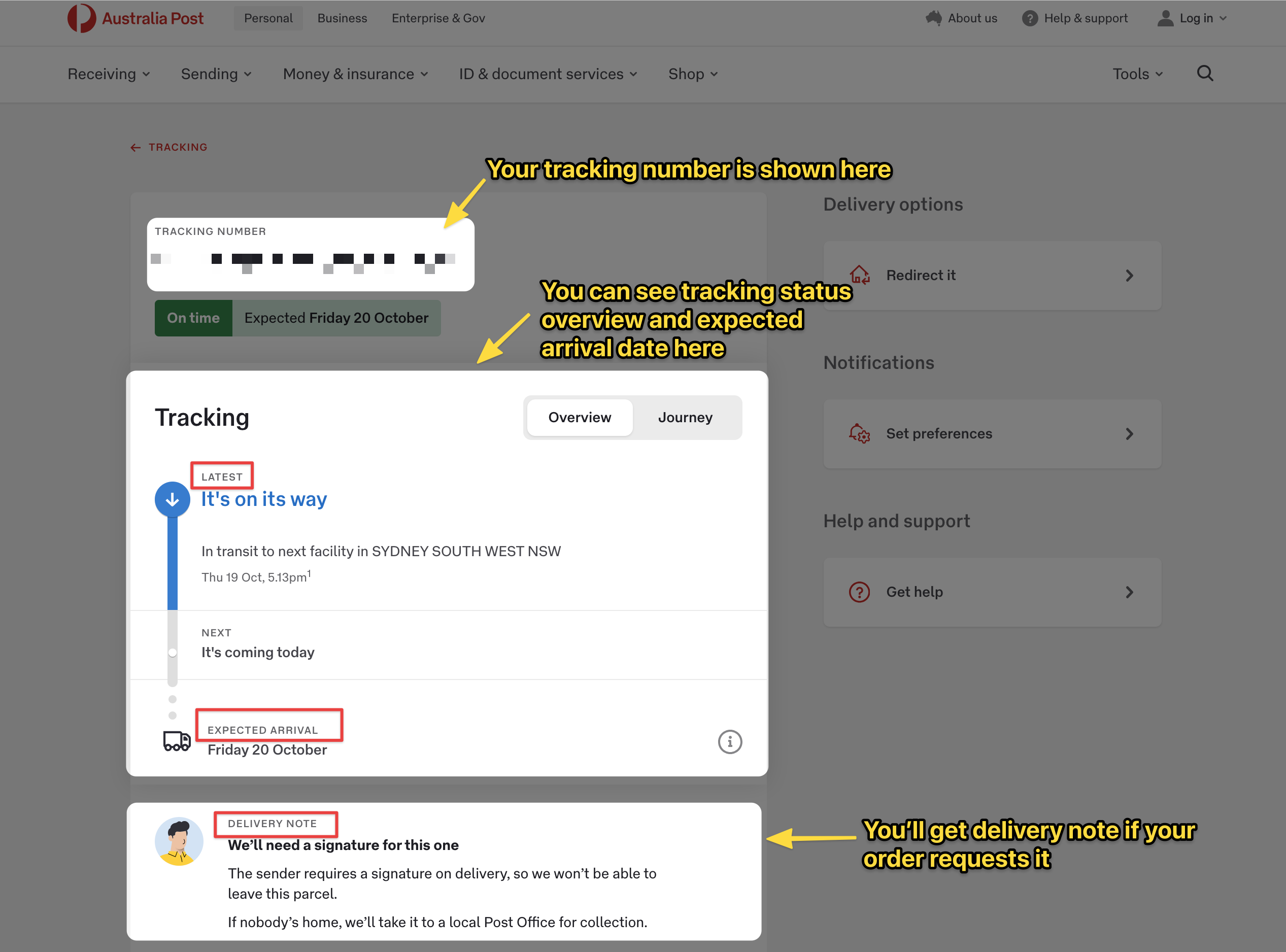 这是在 auspost 跟踪状态页面捕获的屏幕截图。