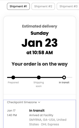 A predicted delivery date as the shopper sees it on a branded tracking page