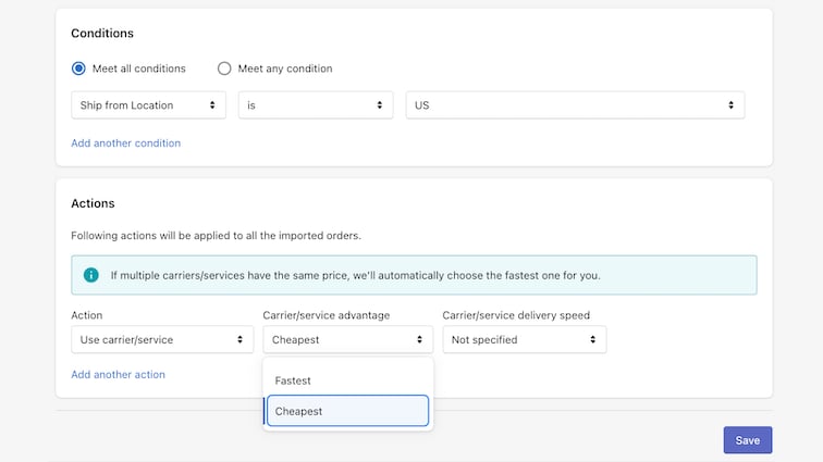 Shipping automation rules in AfterShip Shipping, on the Pro and Enterprise plans