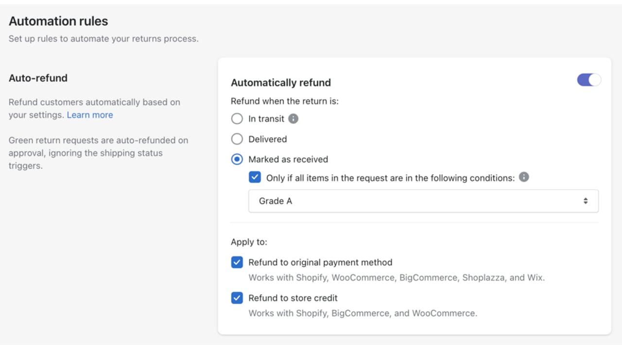 AfterShip Returns — Automation rules