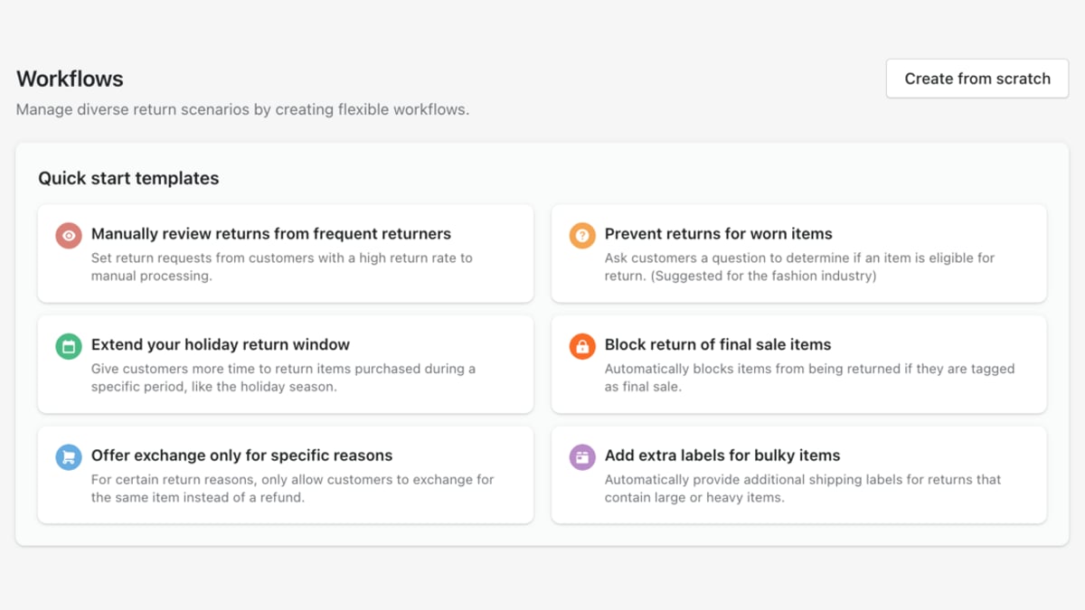 Workflow templates in AfterShip Returns, on Premium and Enterprise, include exchange-only offers for chosen return reasons.