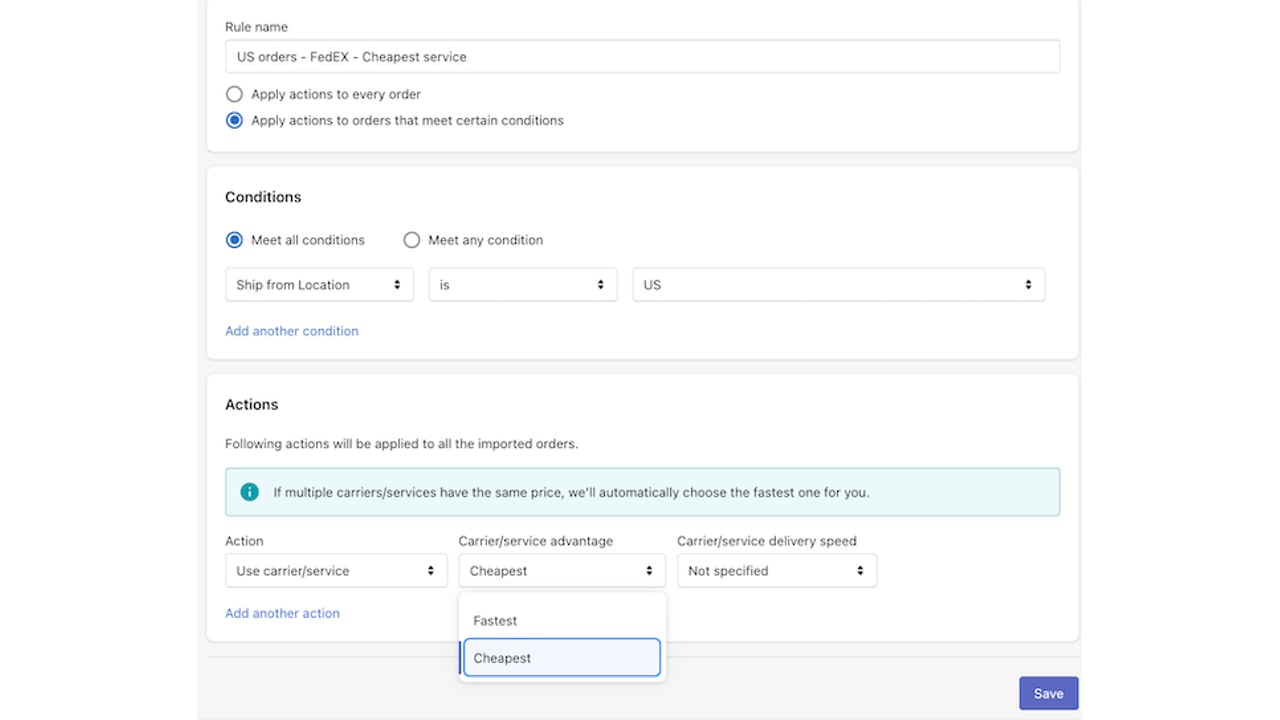 AfterShip Shipping — Automation rules editor
