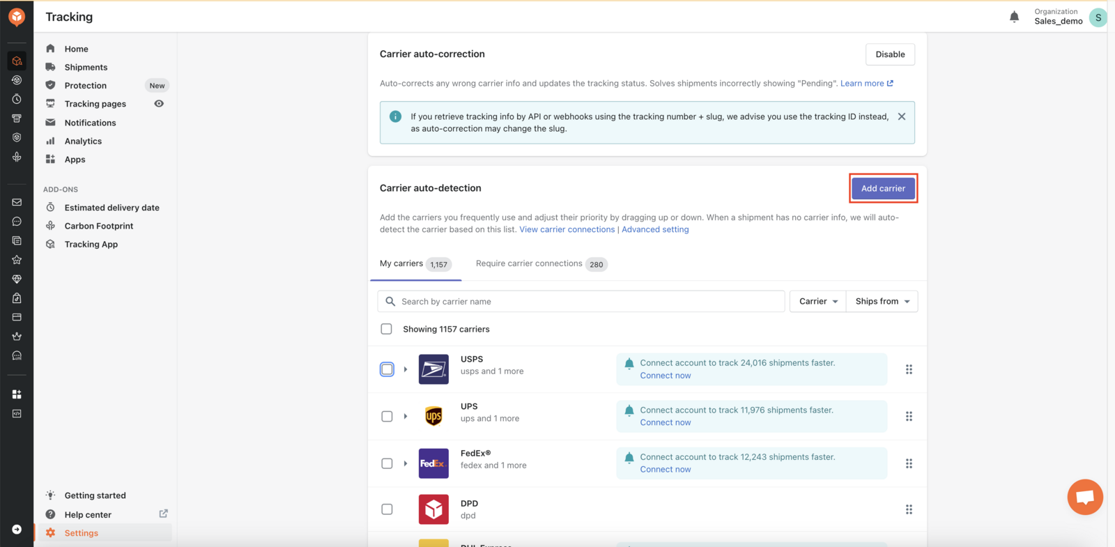 AfterShip Tracking — Integration with 1,300+ carriers
