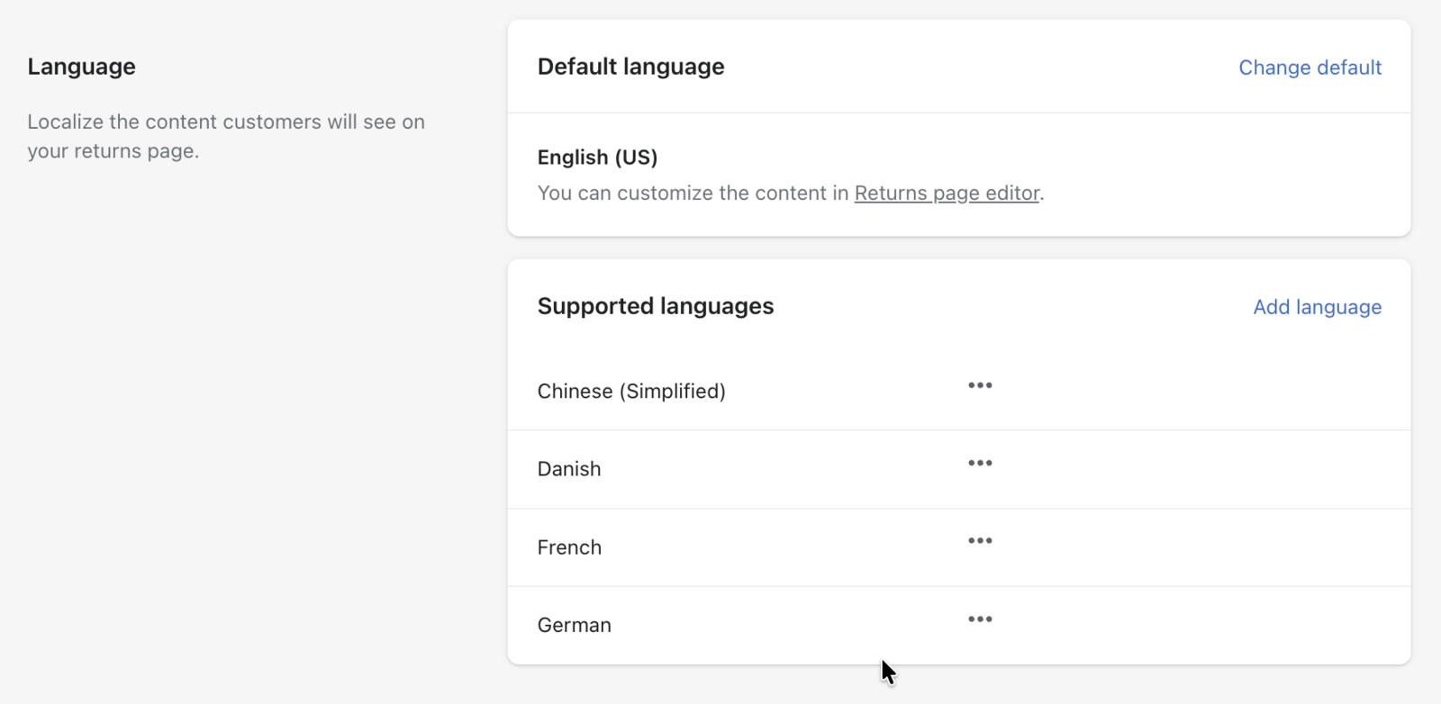 AfterShip Returns — Returns page languages (Content center)