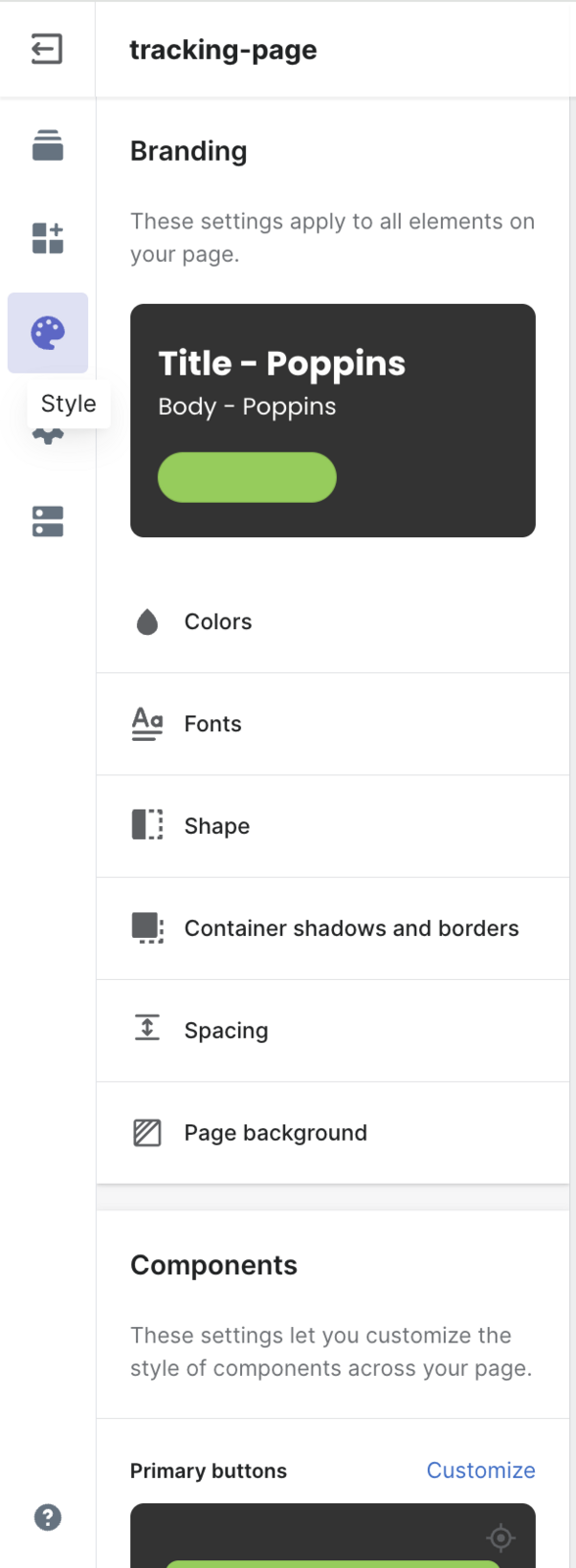 AfterShip Tracking — Style customization options