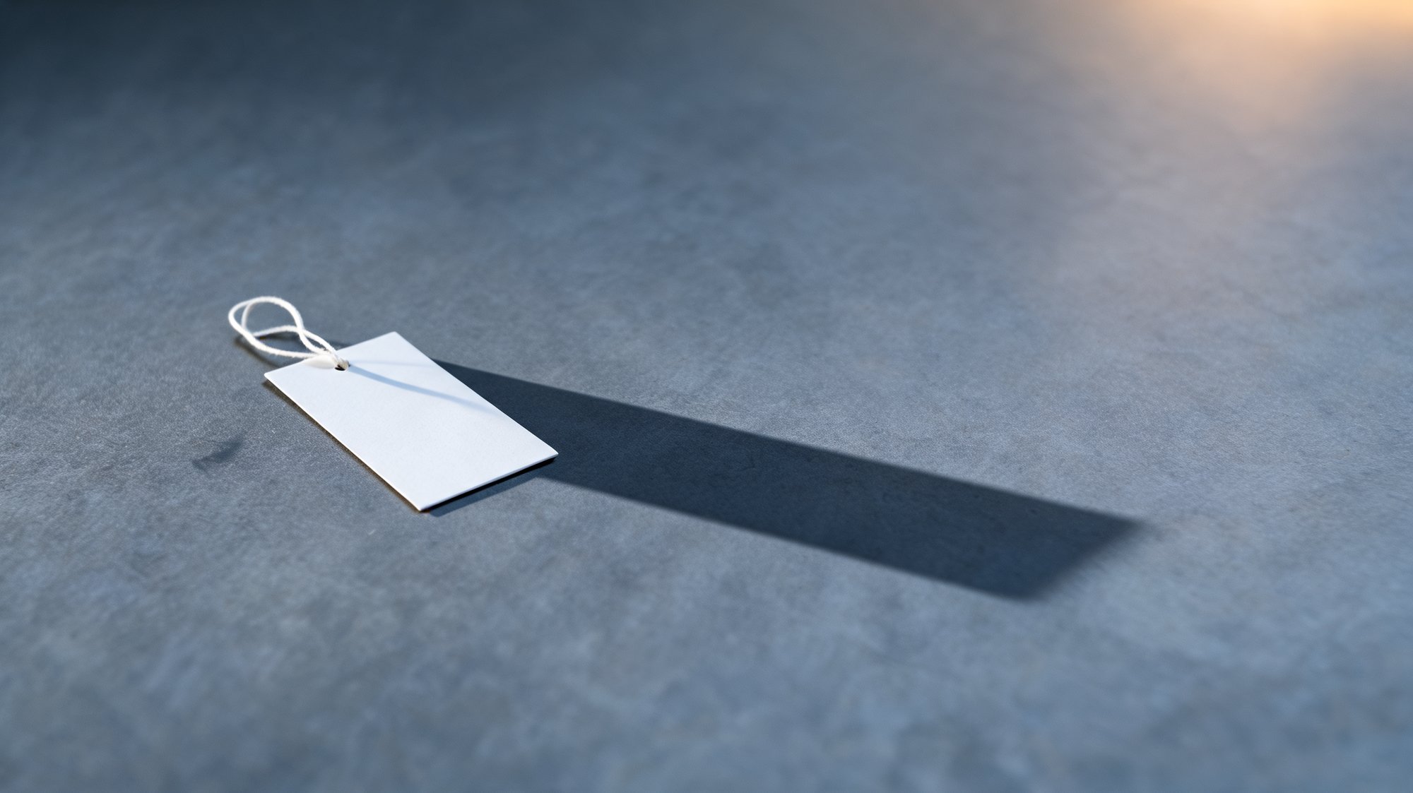 Blank price tag casting a long shadow, evoking the hidden cost of free returns and shipping protection.
