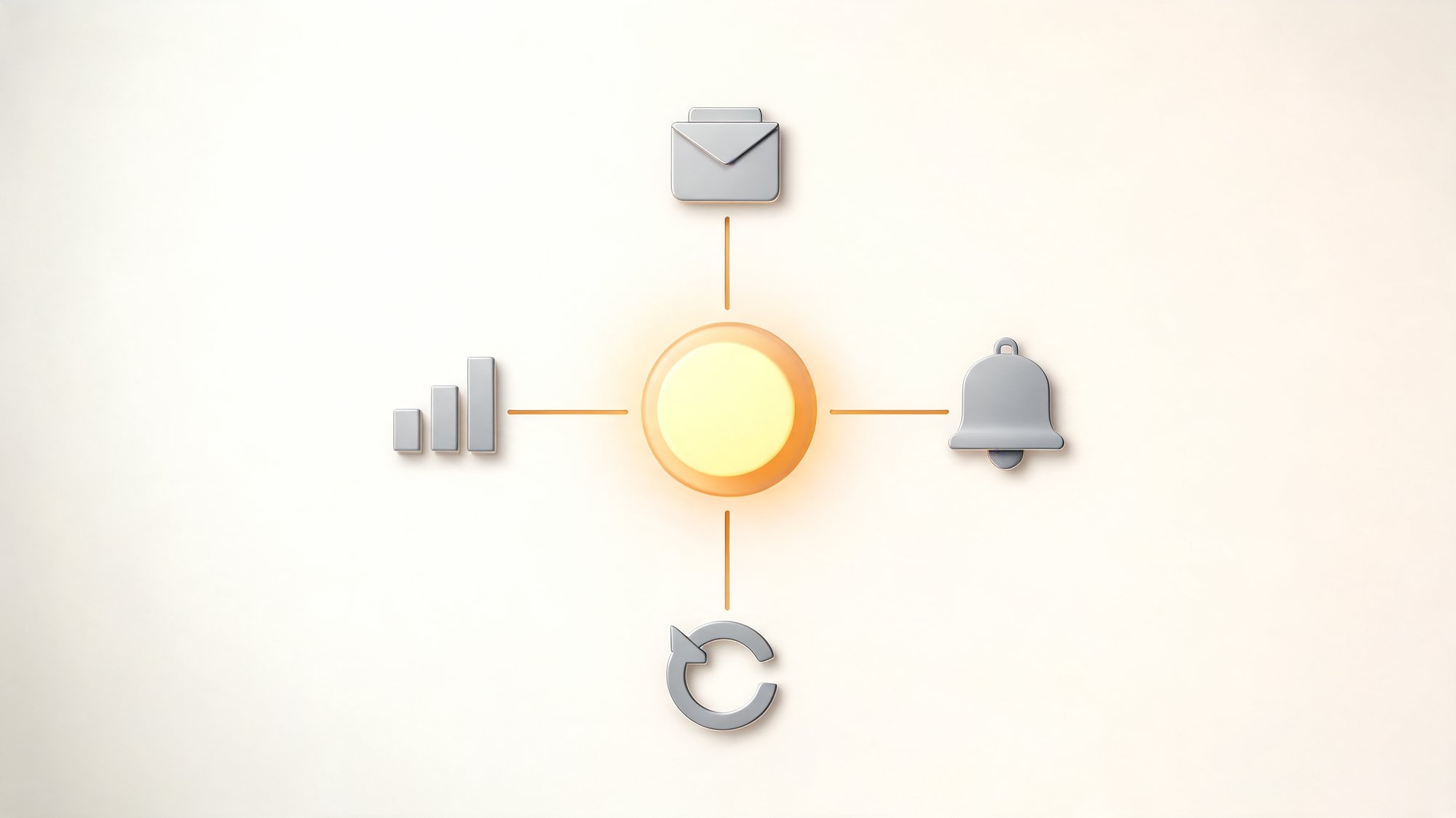 Editorial cover: a glowing central tracking hub linking a parcel, notifications, returns, and analytics.