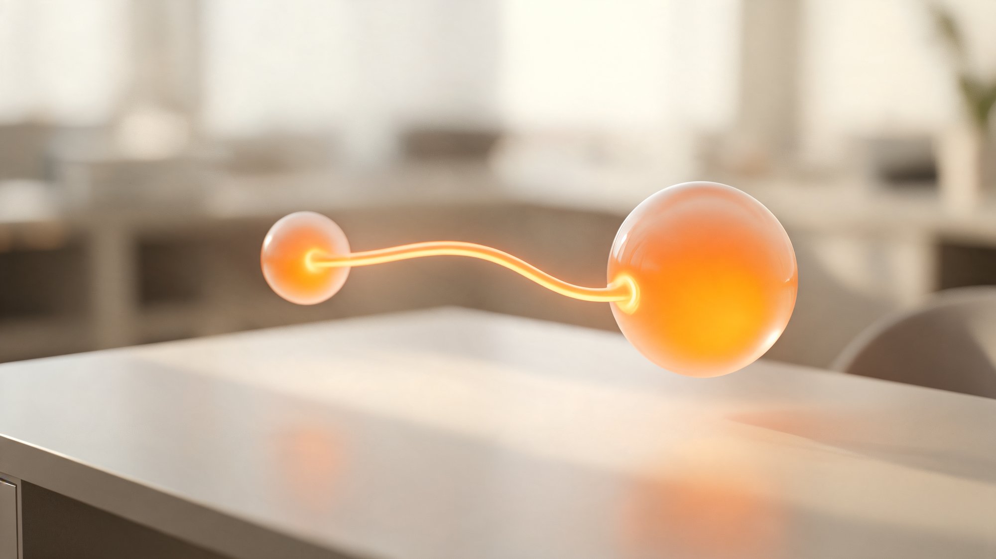 Two glowing nodes linked by a data stream above a logistics desk: an ERP feeding a unified post-purchase platform.