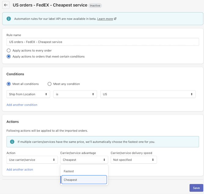 AfterShip Shipping - Rule-based label API