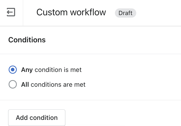 The AfterShip Returns workflow editor, with a condition list above an action list