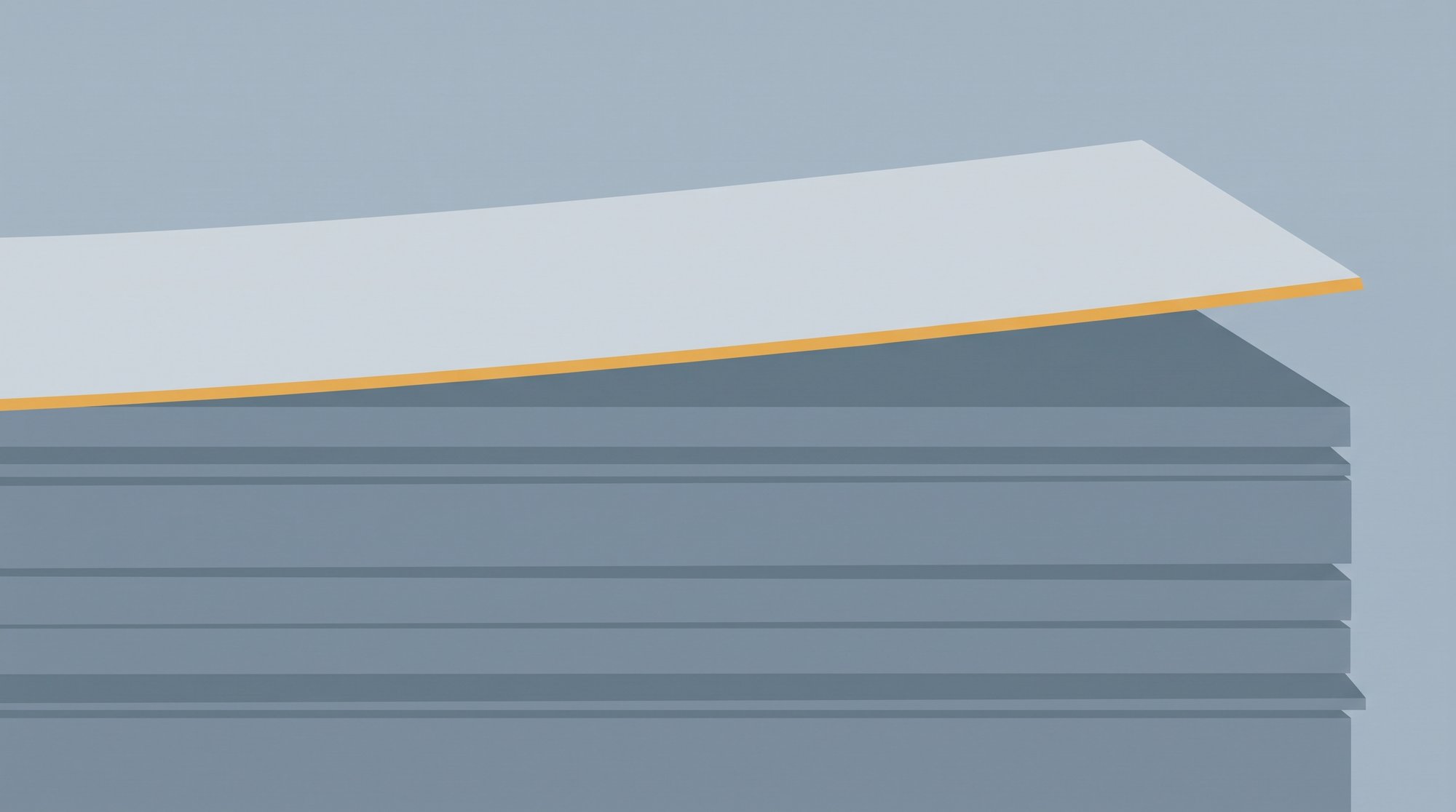 Illustration of a stack of sheets with the top sheet lifting away, its edge picked out in gold
