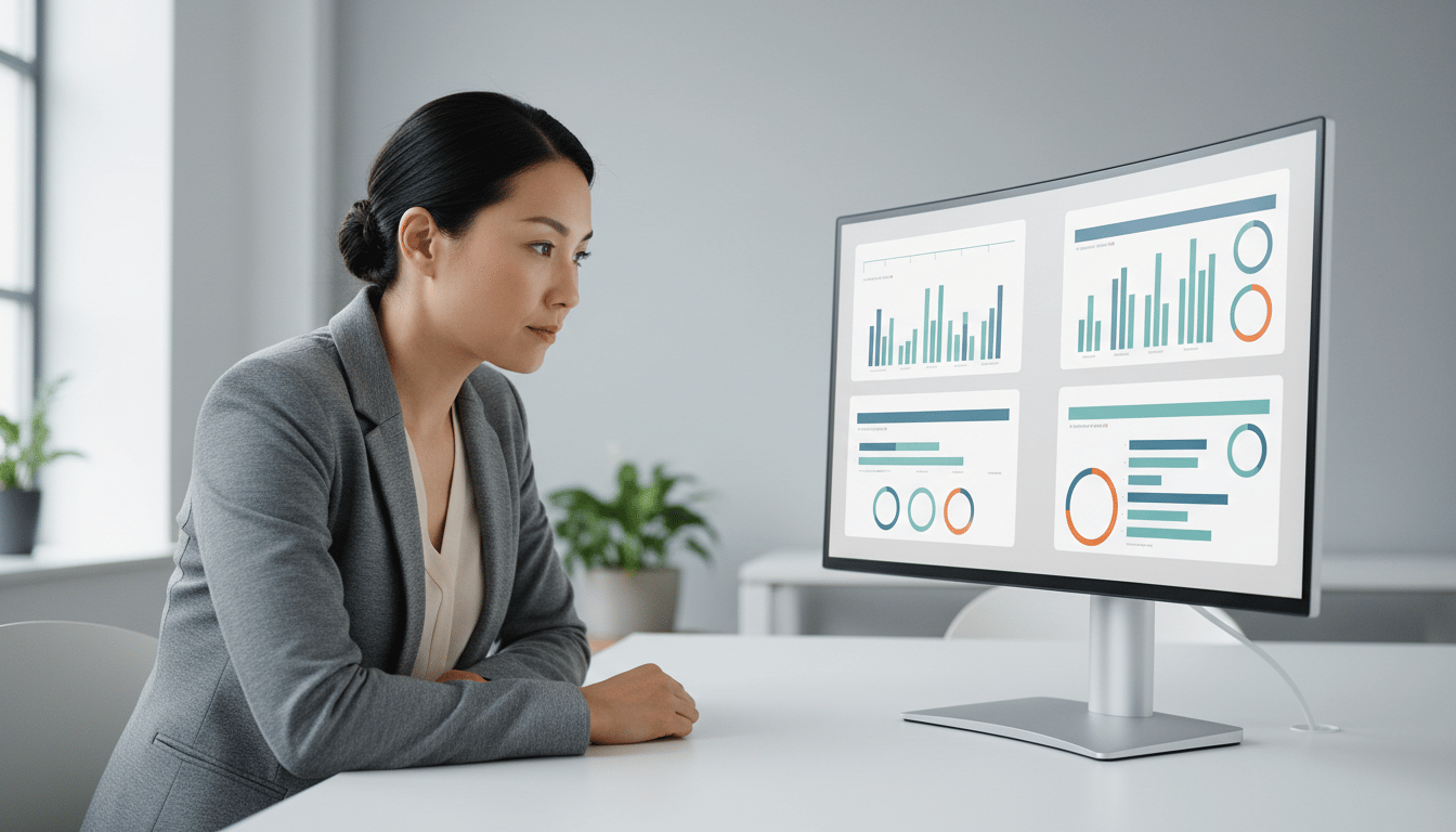 Operations lead reviewing returns cost data on a dashboard in a corporate office