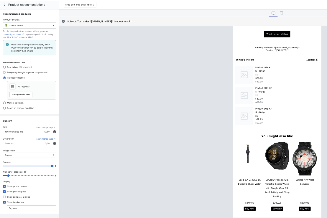AfterShip Tracking — Drag-and-drop email editor