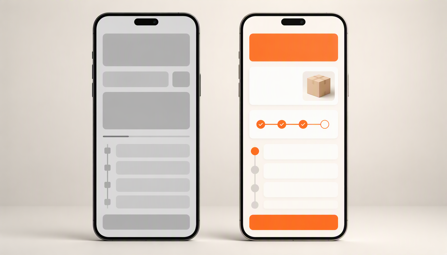A generic carrier tracking screen beside a branded tracking page on a phone