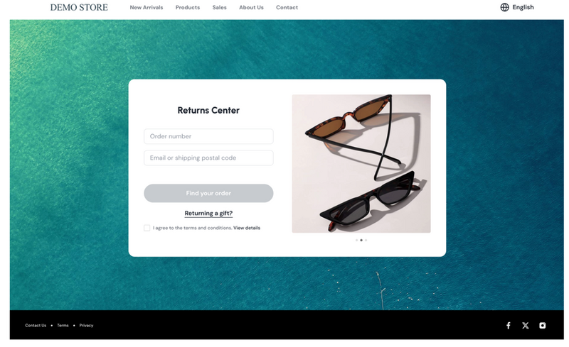 AfterShip Returns self-service portal: a shopper enters an order number and email to start a return